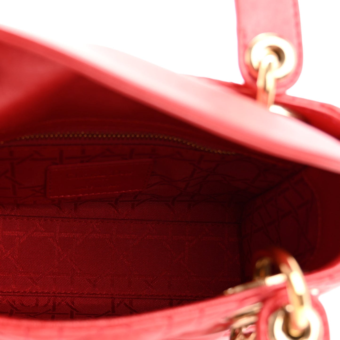 Metallic Lambskin Cannage Mini Lady Dior Red