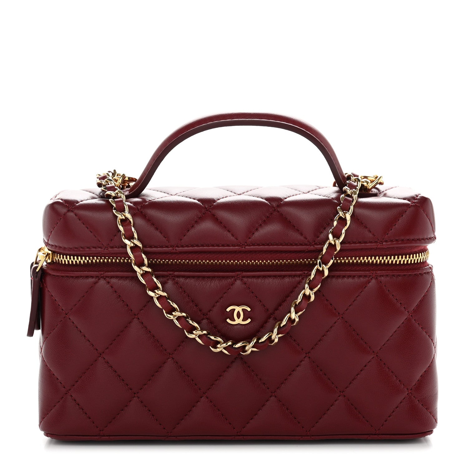 Chanel Lambskin Quilted Top Handle Slim Vanity With Chain Burgundy 1 of 12