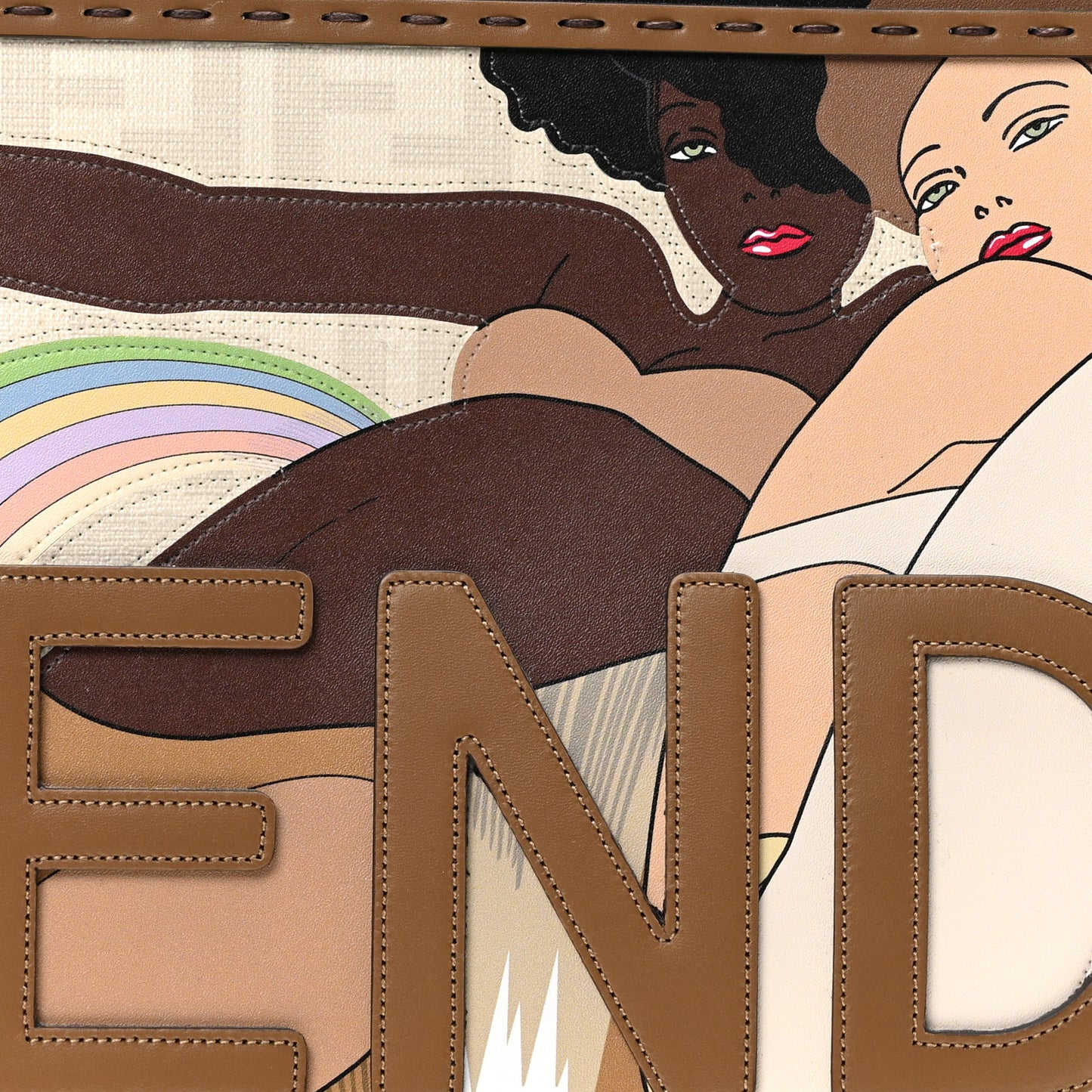 Glazed Fabric Plexiglass FF Logo Bikini Girls Medium Fendi Sunshine Shopper Tote Bianco Perla Multicolor Miele Scuro