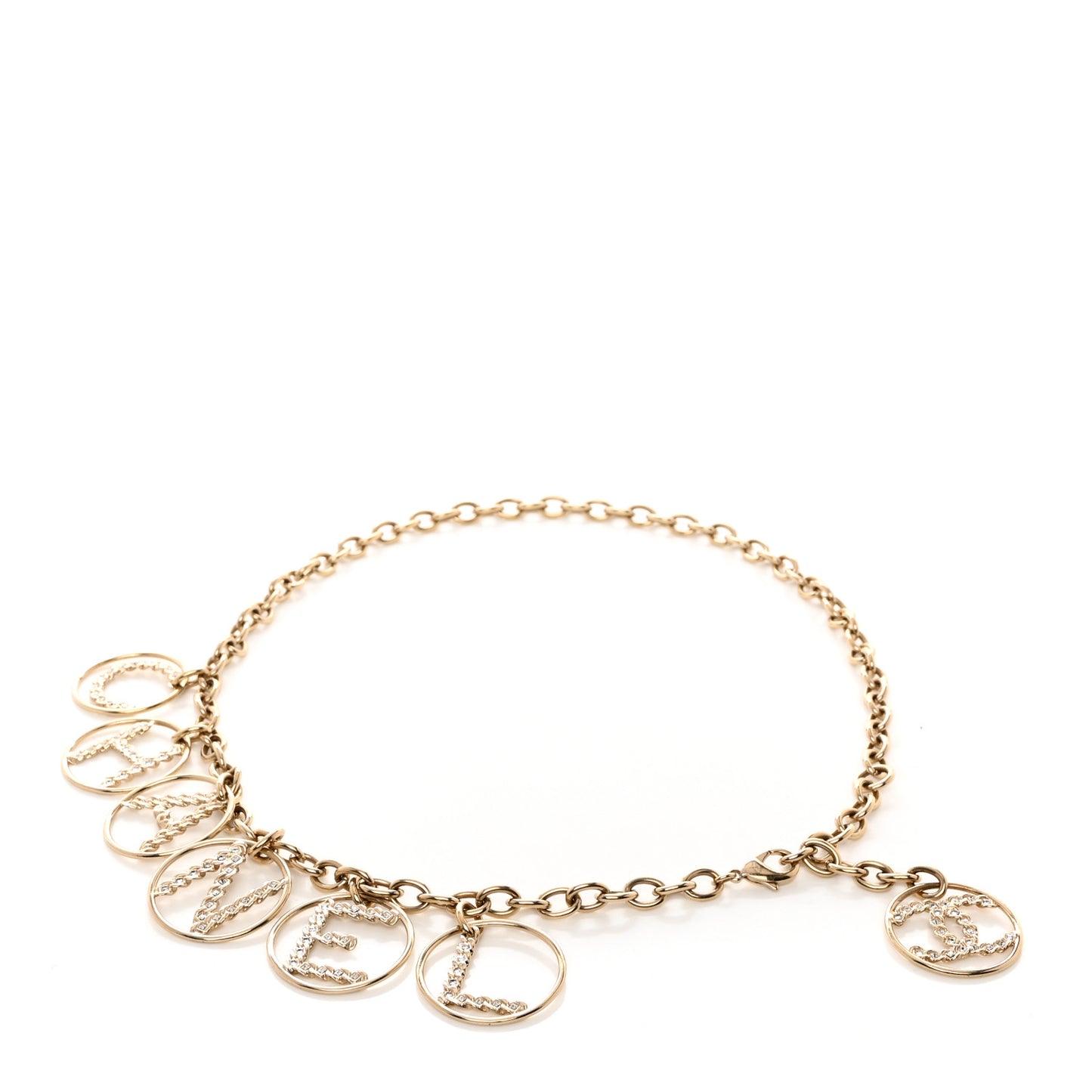 Metal Strass Crystal Chain Logo Belt Gold