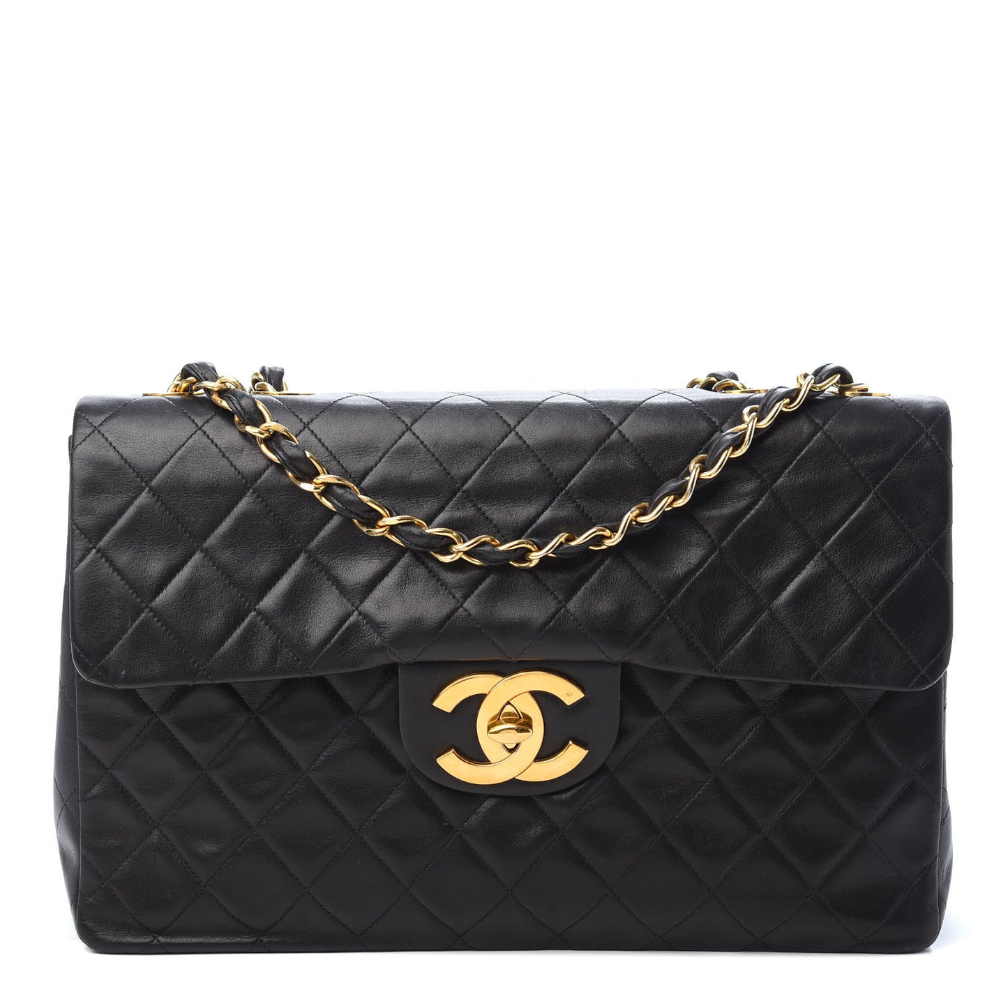 Lambskin Quilted XL Jumbo Single Flap Black
