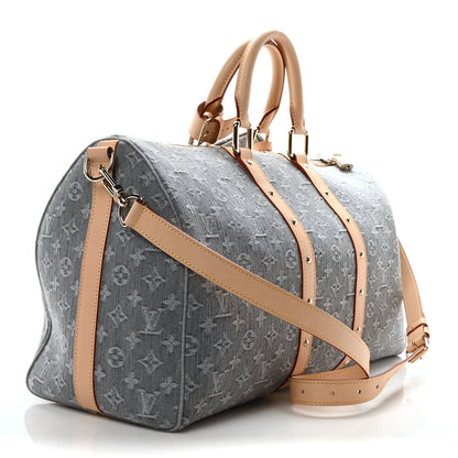 Louis Vuitton Denim Monogram Studded Keepall Bandouliere 45 Cloudy Grey 2 of 8