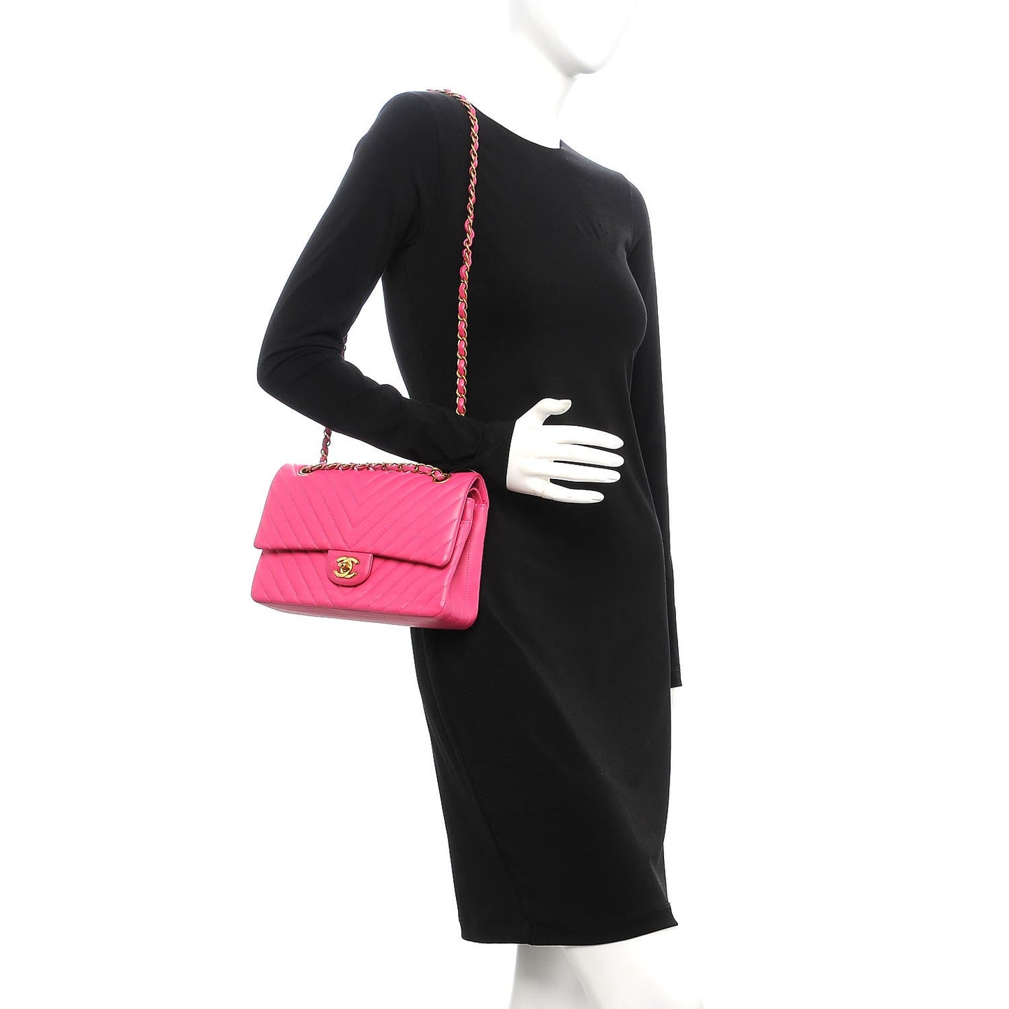 Lambskin Chevron Quilted Medium Double Flap Pink