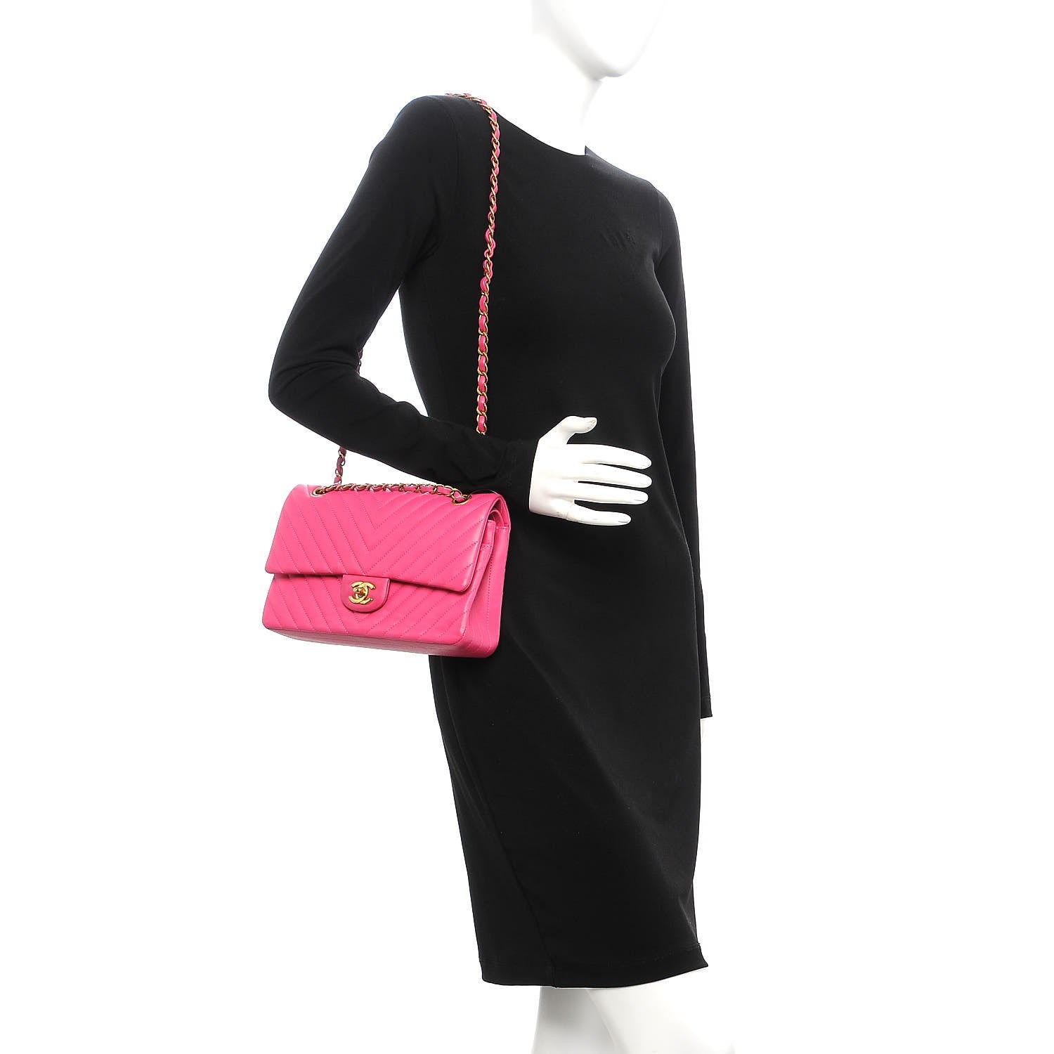 Chanel Lambskin Chevron Quilted Medium Double Flap Pink 2 of 8