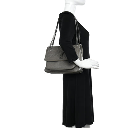 Saint Laurent Crinkled Calfskin Matelasse Monogram Medium Niki Chain Satchel Fog 2 of 9