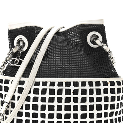 Chanel Calfskin Mesh Chain Bucket Bag Black White 8 of 17