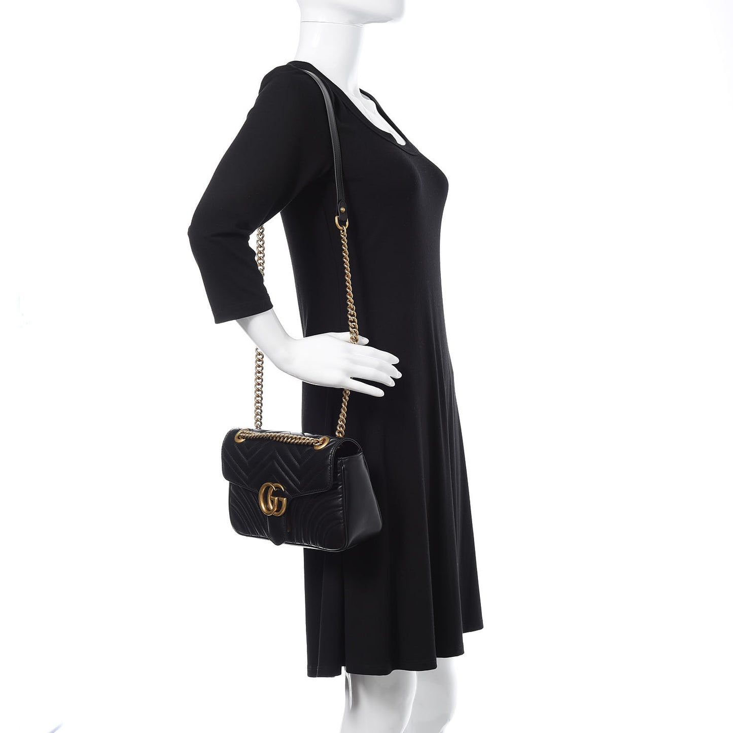 Calfskin Matelasse Small GG Marmont Shoulder Bag Black