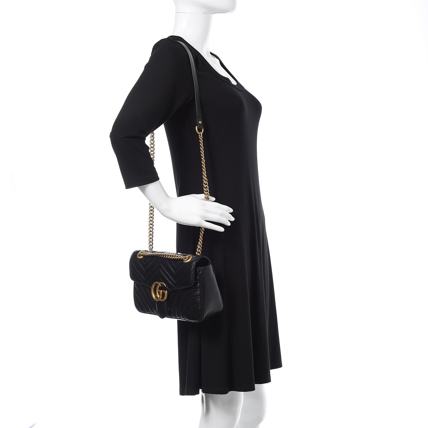 Gucci Calfskin Matelasse Small GG Marmont Shoulder Bag Black 2 of 9