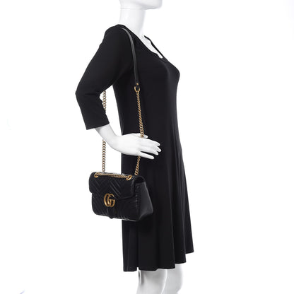 Gucci Calfskin Matelasse Small GG Marmont Shoulder Bag Black 2 of 9