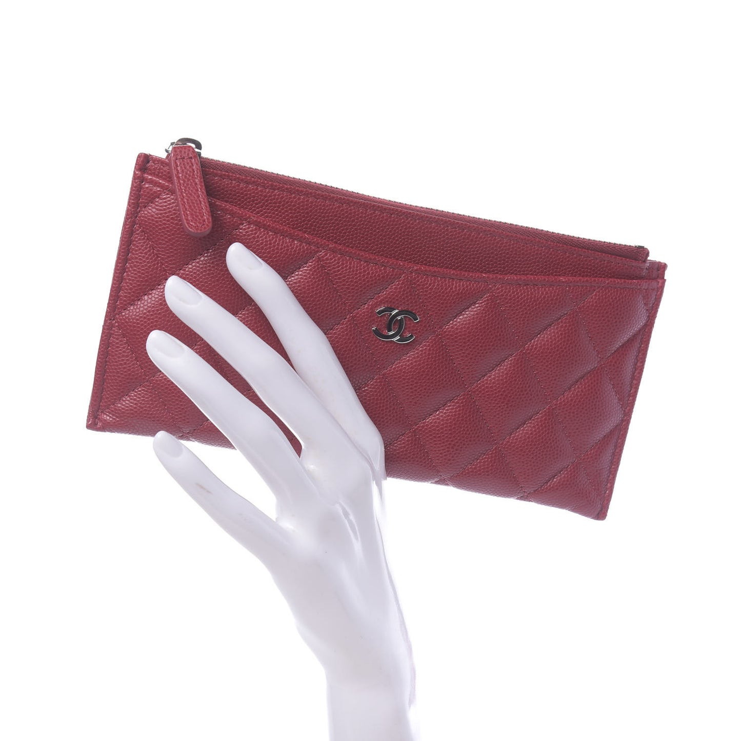 Caviar Quilted Classic Zip Pouch Dark Pink