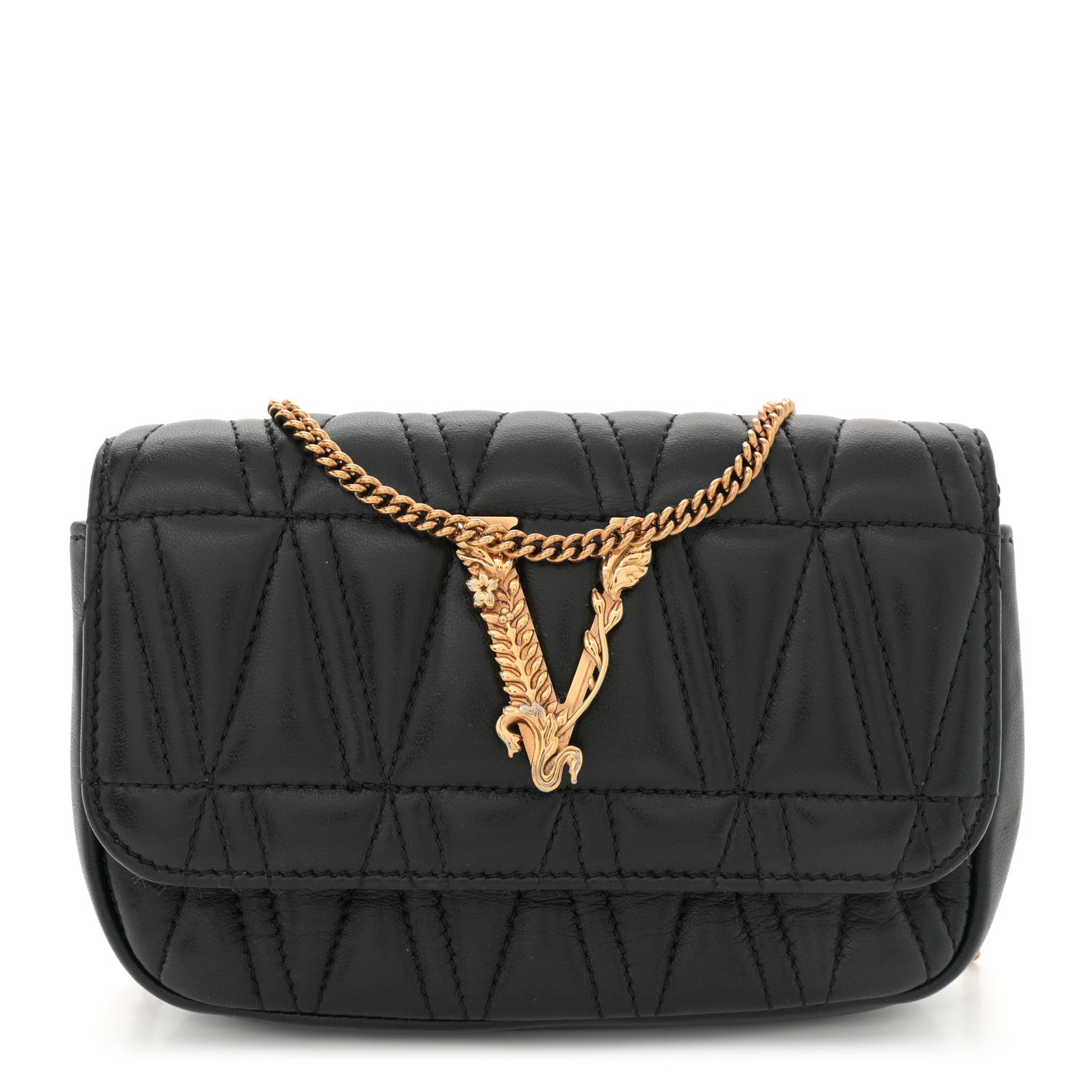 Versace Nappa Quilted Virtus V Evening Bag Black 1 of 13