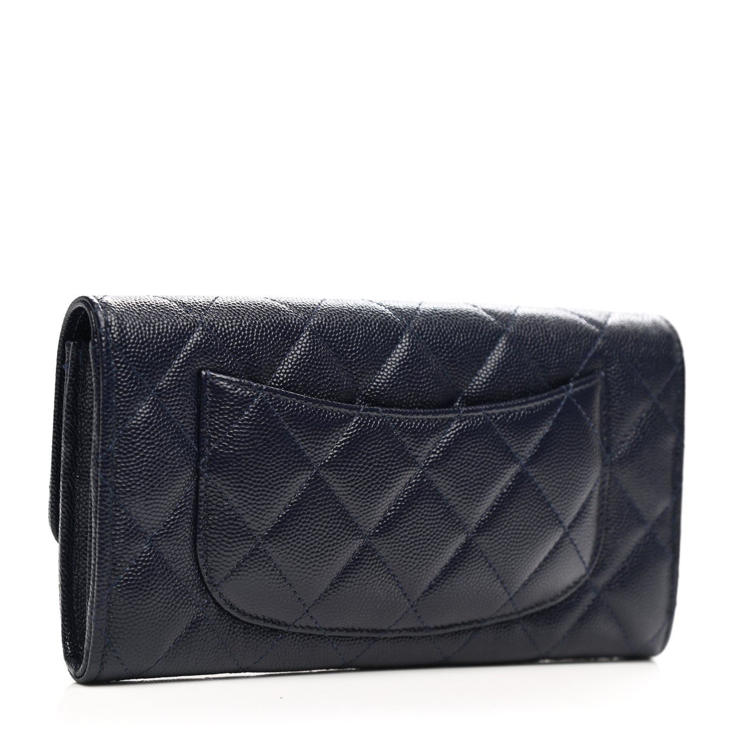 Caviar Quilted Large Gusset Flap Wallet Navy