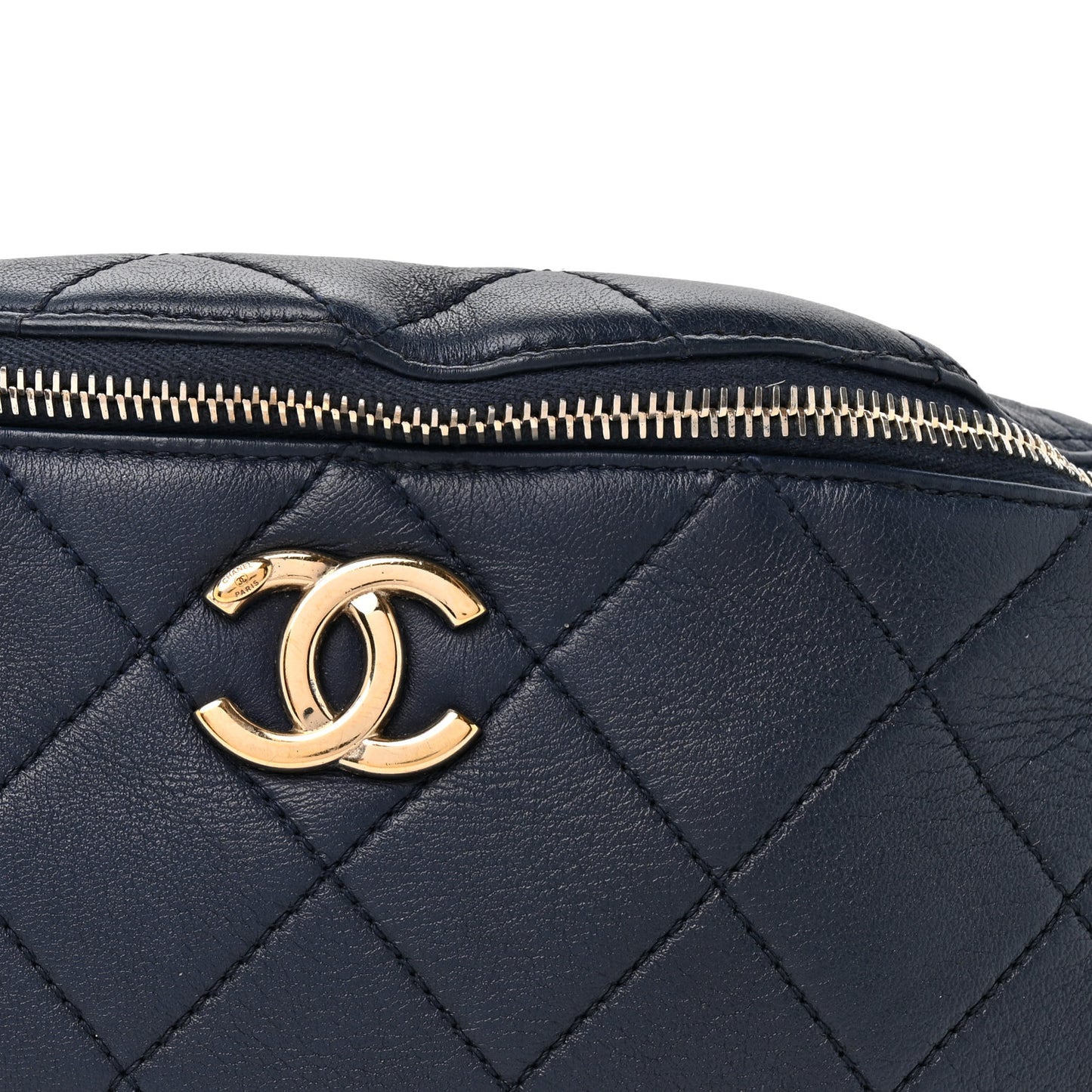 Calfskin Enamel Quilted Waist Bag Navy