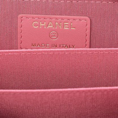 Chanel Caviar Chevron Quilted Boy Zip Around Coin Purse Wallet Dark Pink 6 of 8