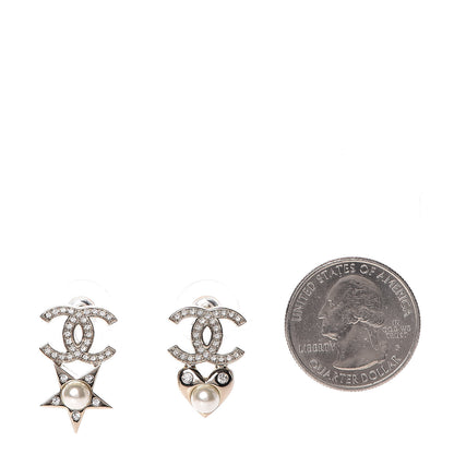 Chanel Crystal Pearl Charming Winter CC Star Heart Earrings Gold 2 of 4