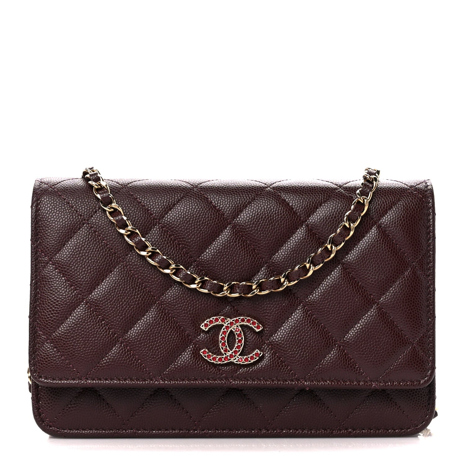 Chanel Shiny Caviar Quilted Strass Wallet On Chain WOC Bordeaux 1 of 12