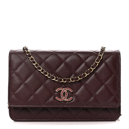 Chanel Shiny Caviar Quilted Strass Wallet On Chain WOC Bordeaux 1 of 12