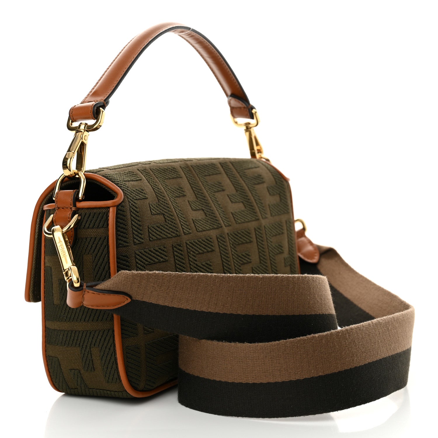 Fendi Canvas Vitello King FF Embroidered Baguette Amazzonia Cuoio 3 of 10