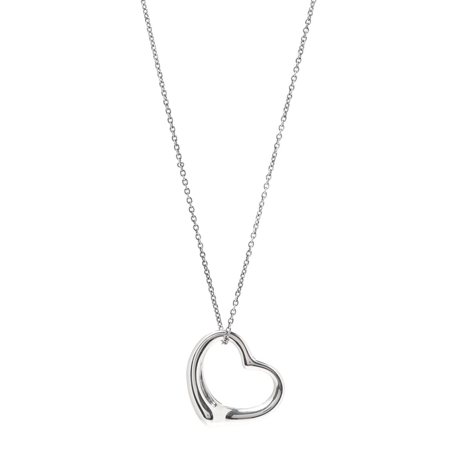 Tiffany Sterling Silver 27mm Elsa Peretti Open Heart Pendant Necklace 1 of 7