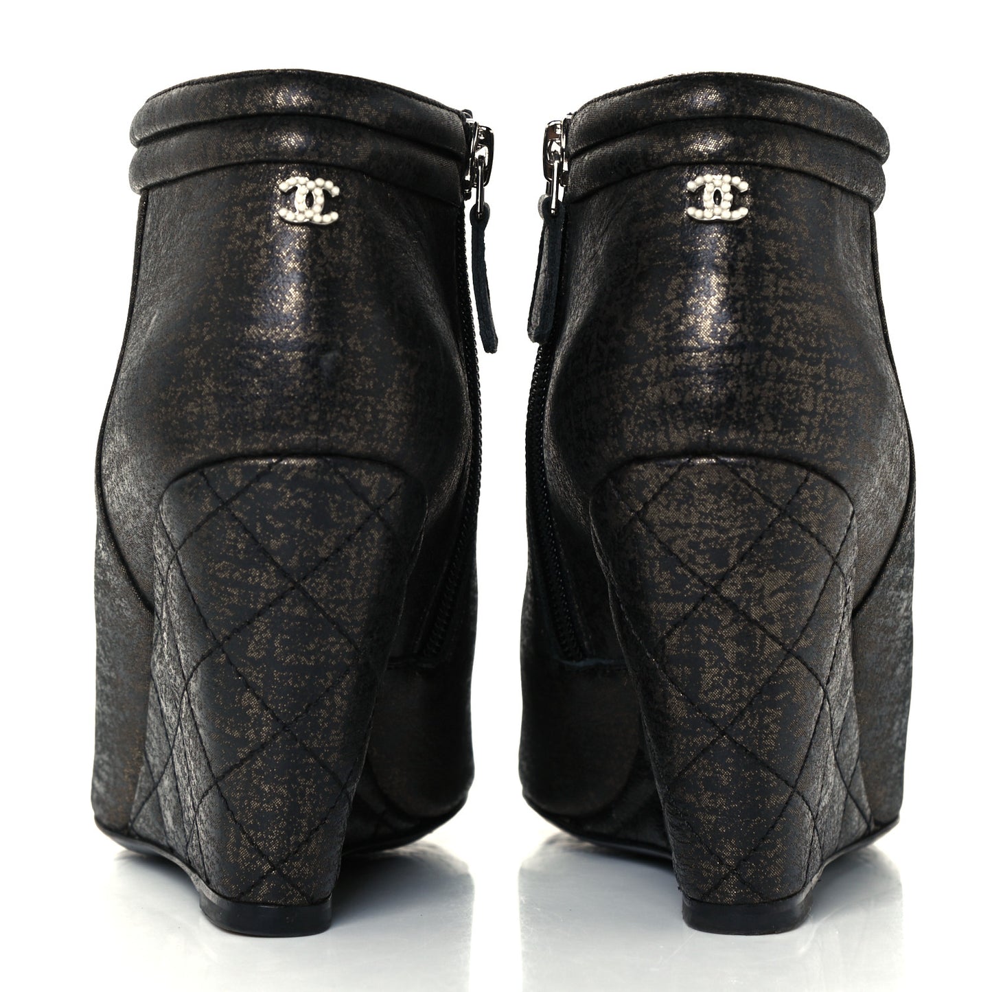 Fantasy Lambskin Peep Toe Short Boots 36.5 Black Gold