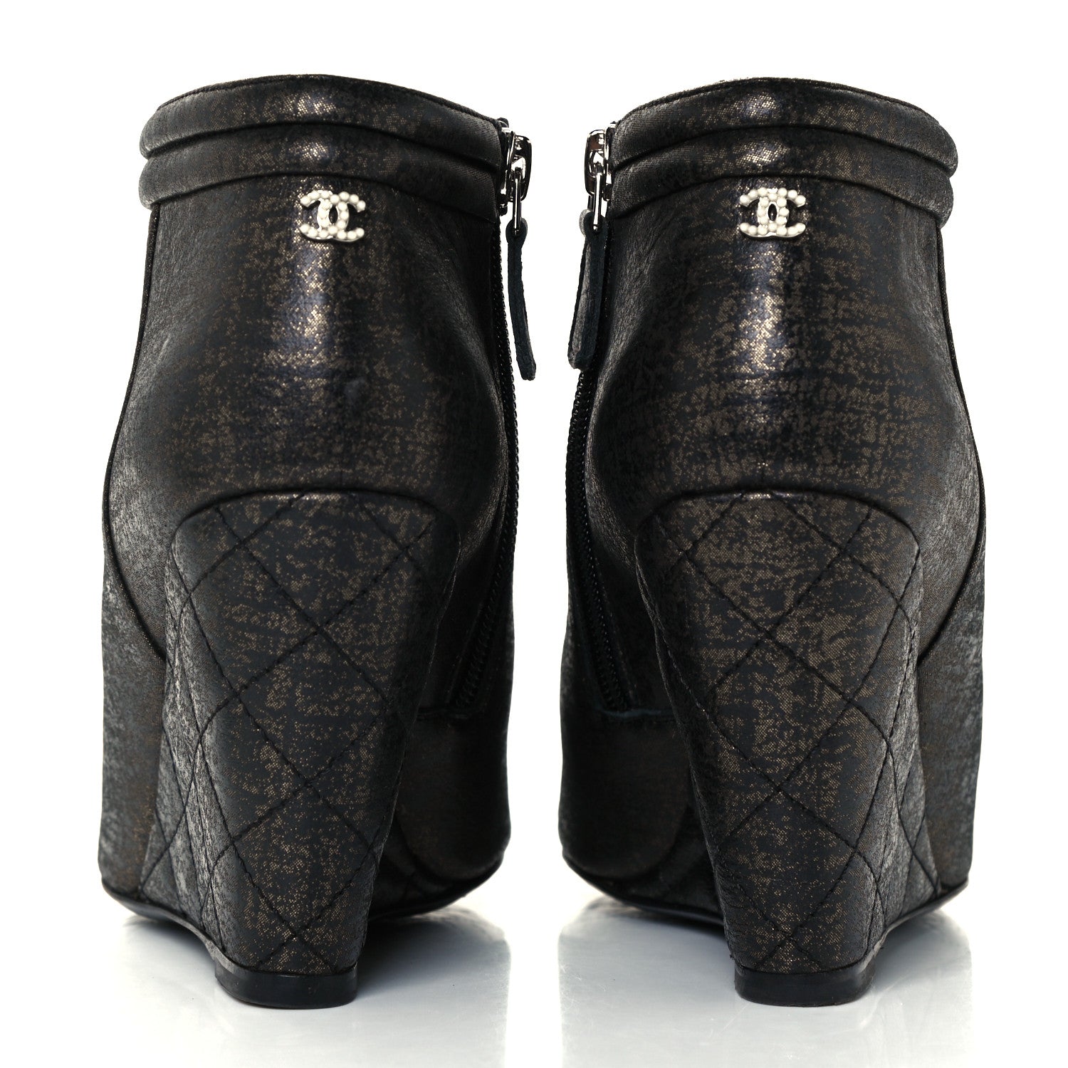 Chanel Fantasy Lambskin Peep Toe Short Boots 36.5 Black Gold 6 of 10