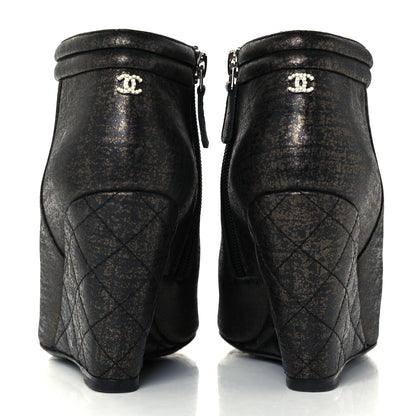 Chanel Fantasy Lambskin Peep Toe Short Boots 36.5 Black Gold 6 of 10