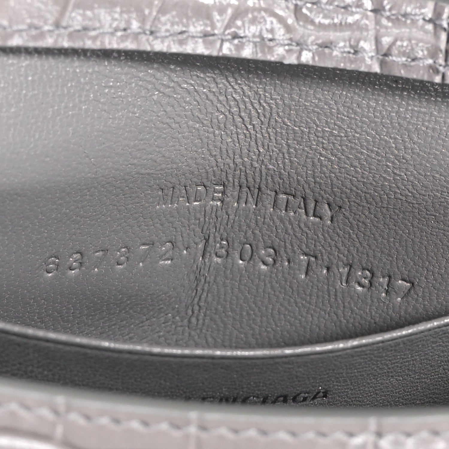 Balenciaga Shiny Calfskin Crocodile Embossed Hourglass Top Handle Bag Mini Steel Grey 6 of 11