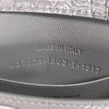 Balenciaga Shiny Calfskin Crocodile Embossed Hourglass Top Handle Bag Mini Steel Grey 6 of 11