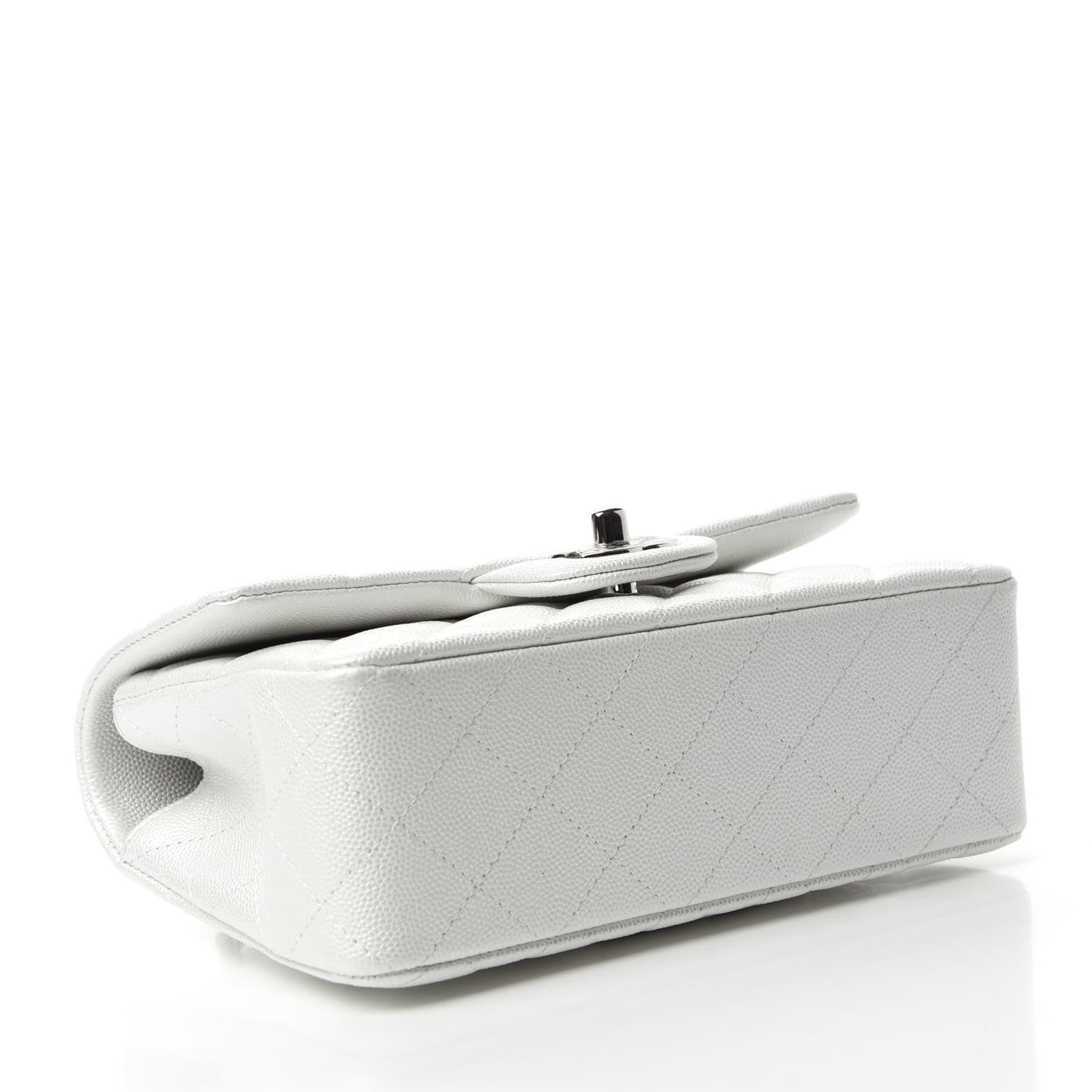 Iridescent Caviar Quilted Mini Top Handle Rectangular Flap White