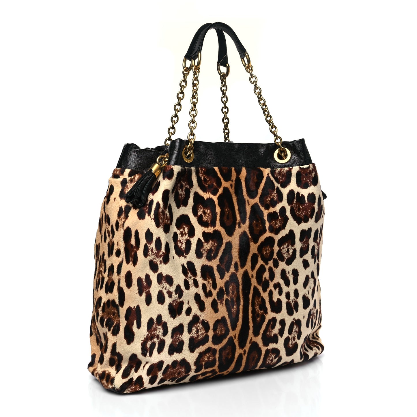 Calf Hair Leopard Print Satchel Black