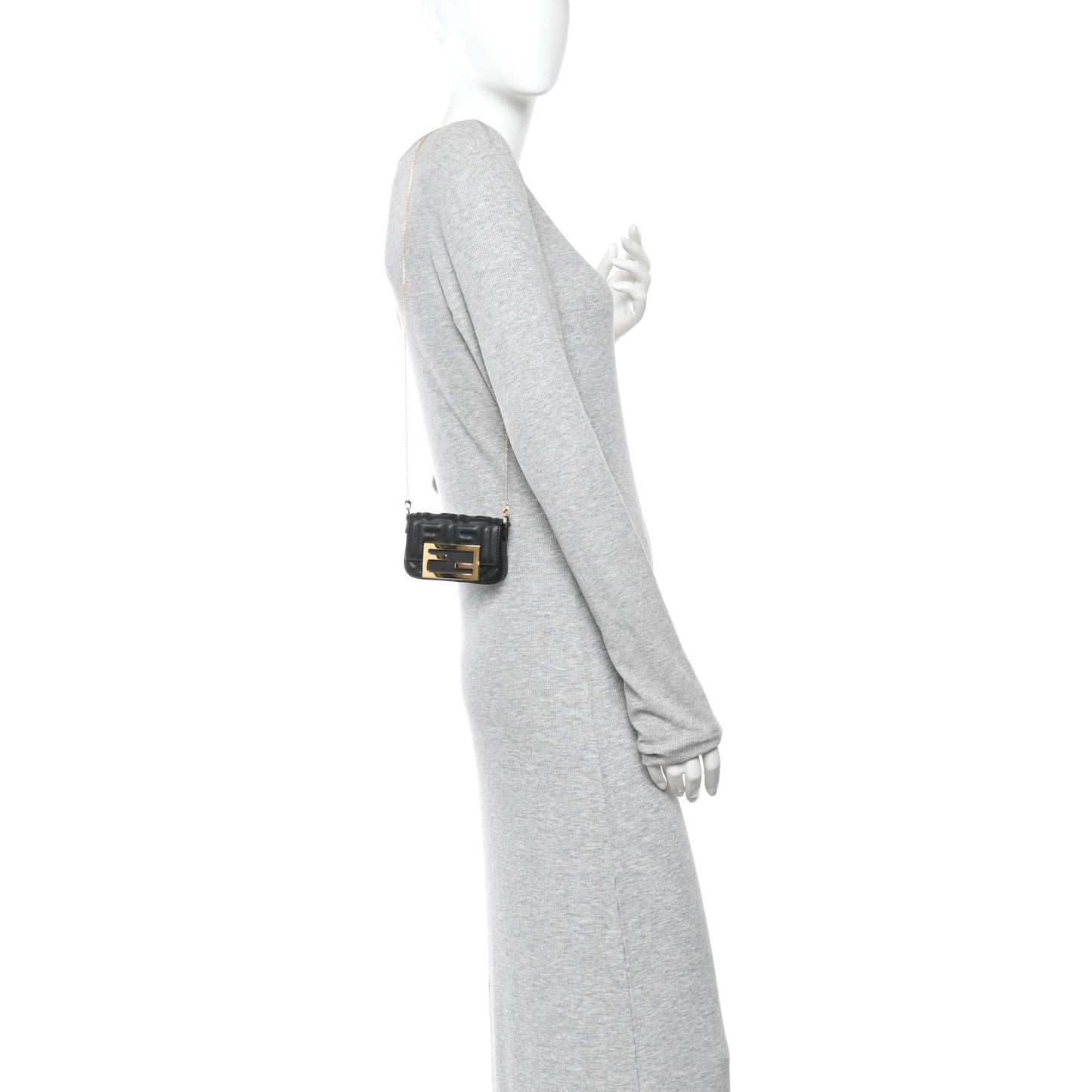 Nappa Matisse FF Embossed Nano Maxi Buckle Baguette Charm Black
