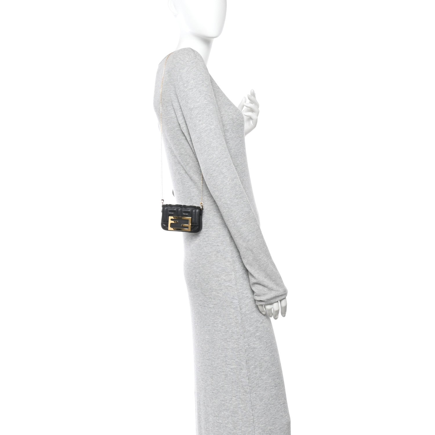 Fendi Nappa Matisse FF Embossed Nano Maxi Buckle Baguette Charm Black 2 of 10