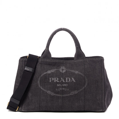 Prada Denim Logo Tote Black 1 of 9