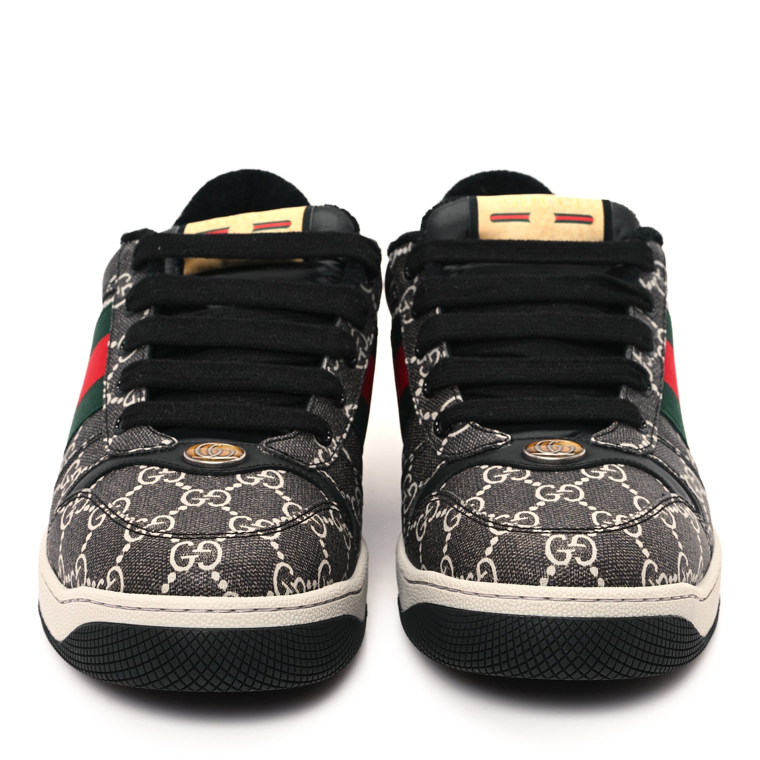 Gucci GG Supereme Monogram Miro Soft Calfskin Web Mens Screener Sneakers 8.5 Black Grey Sky 3 of 9