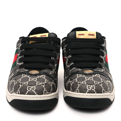 Gucci GG Supereme Monogram Miro Soft Calfskin Web Mens Screener Sneakers 8.5 Black Grey Sky 3 of 9