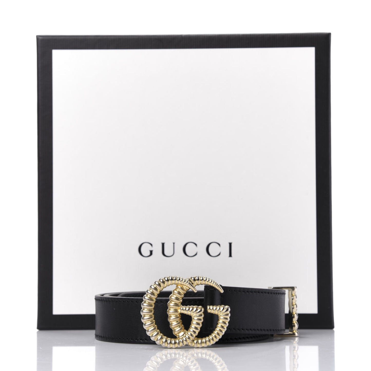 Moon Calfskin Torchon Double G 25mm Belt 75 30 Black