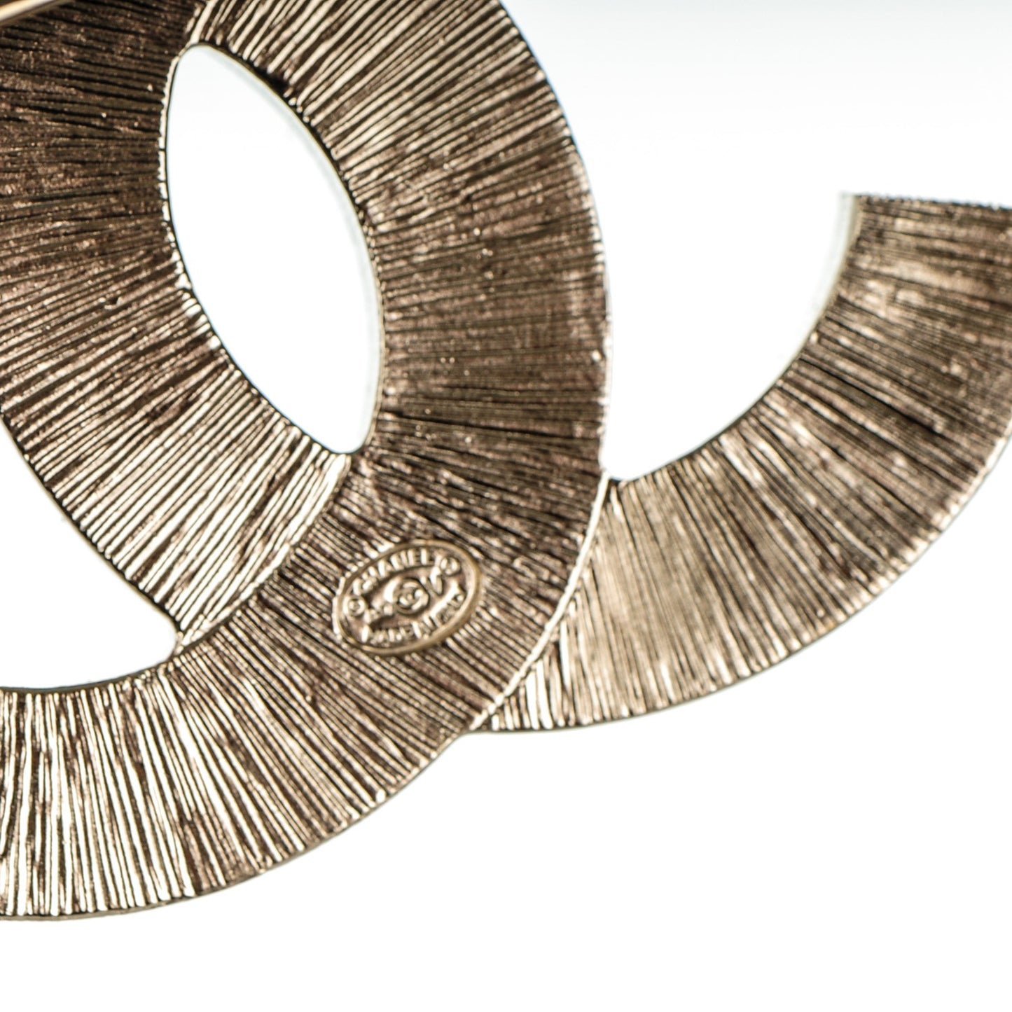 Metal Quilted CC Brooch Silver Gold