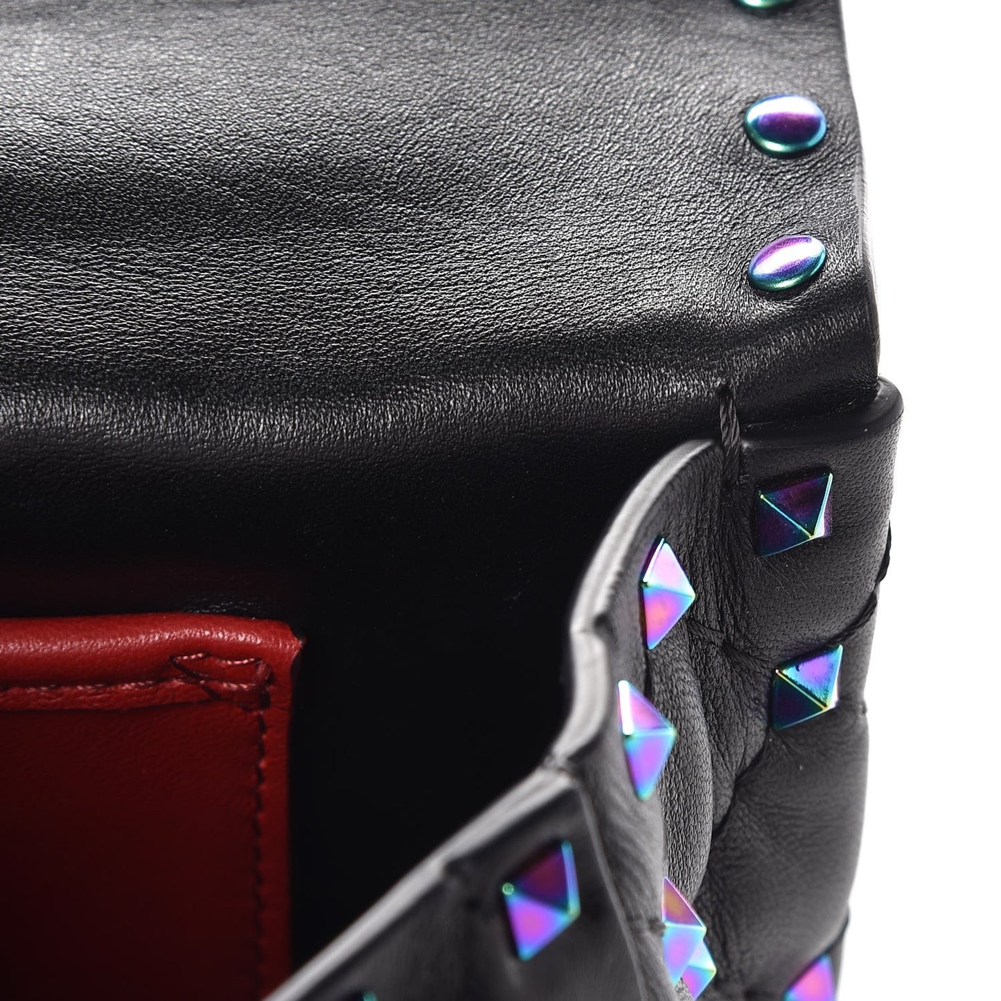 Lambskin Oil Slick Small Rockstud Spike Shoulder Bag Black