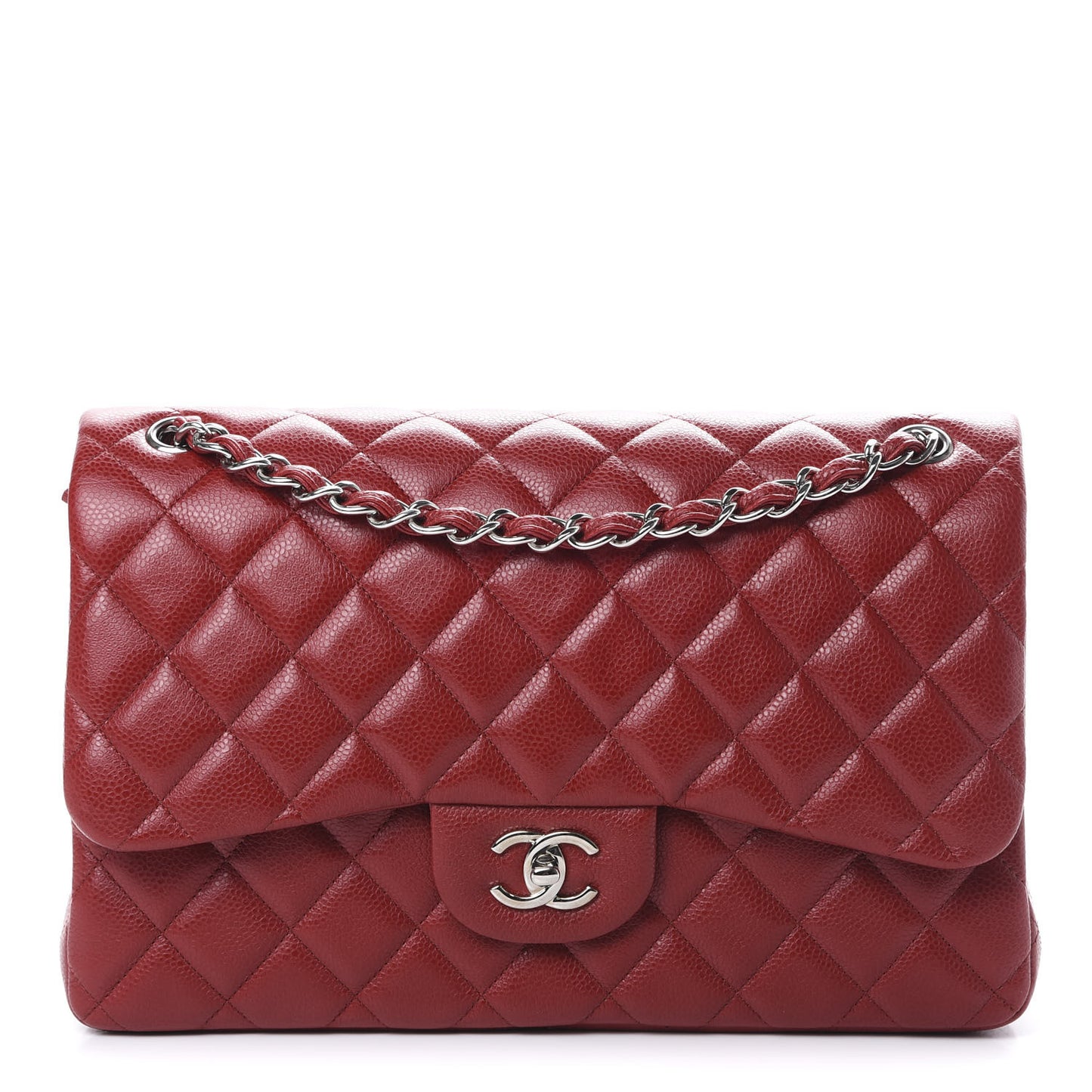 Caviar Quilted Jumbo Double Flap Red