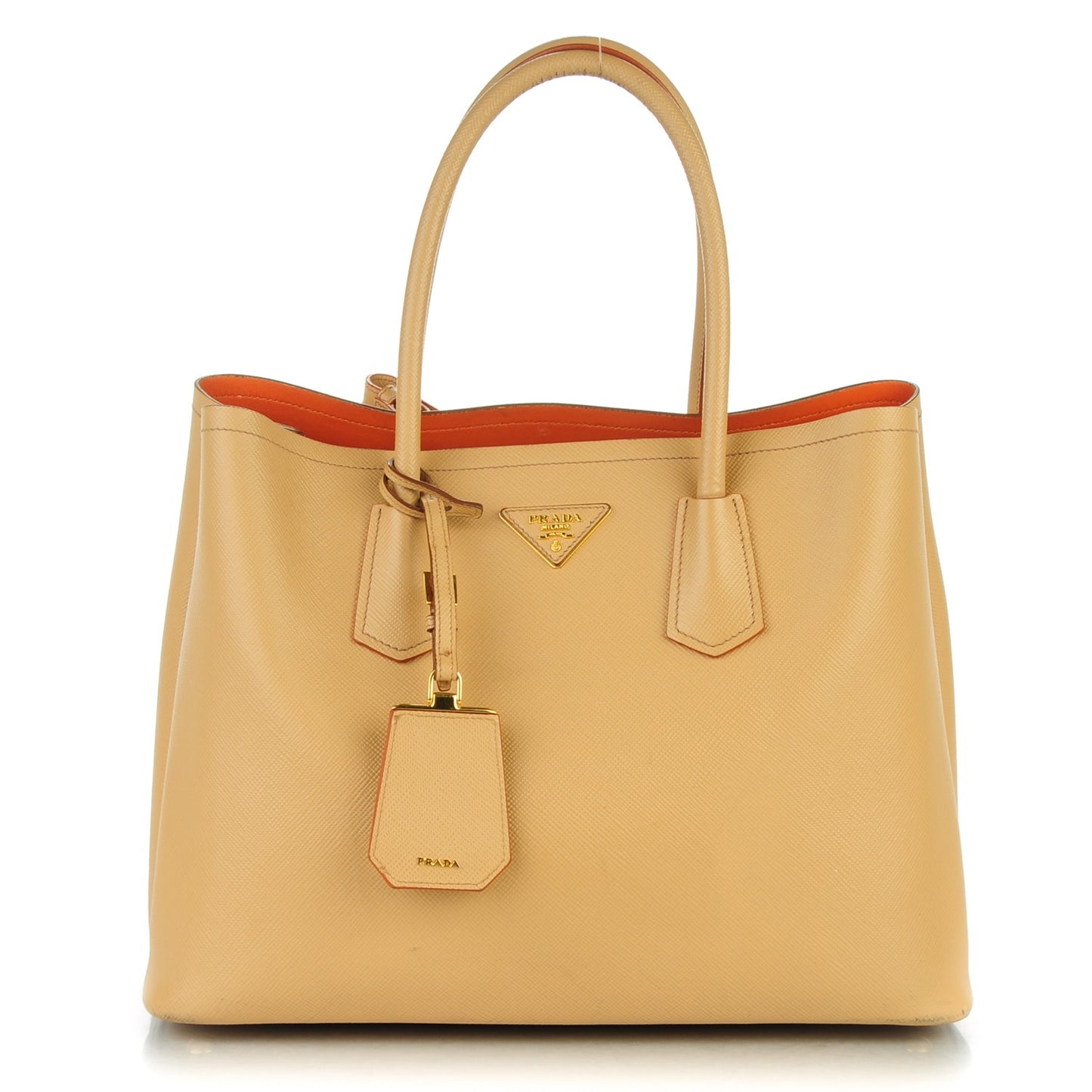 Saffiano Cuir Medium Double Bag Noisette Papaya