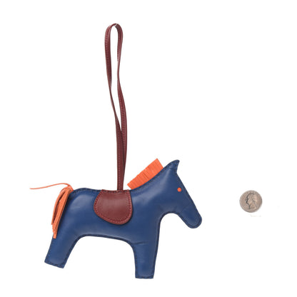 Hermes Milo Lambskin Grigri Rodeo Horse Bag Charm GM Bleu de Malte Rouge H Orange Poppy 2 of 3