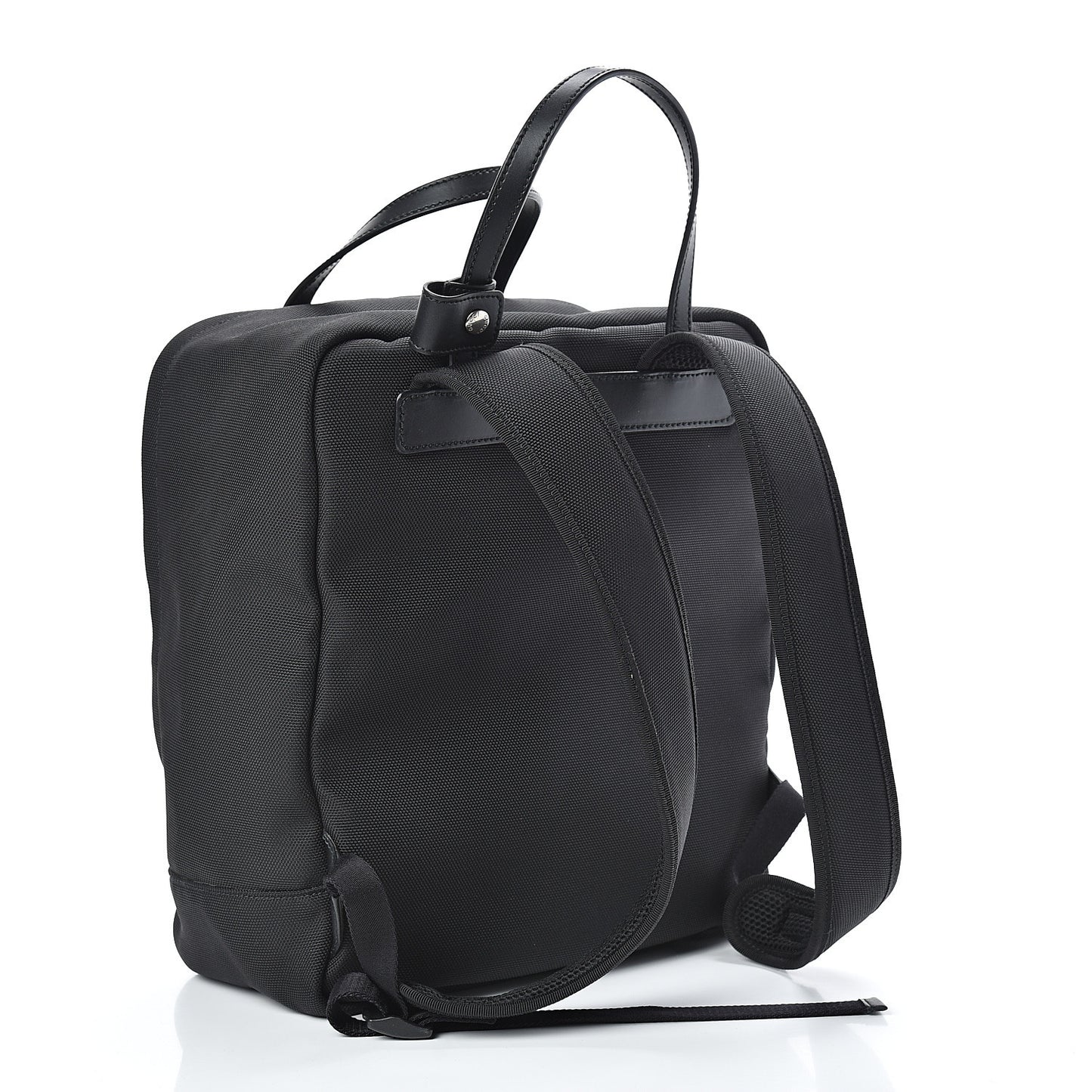 Techno Canvas Appia Calfskin Web Tote Backpack Black