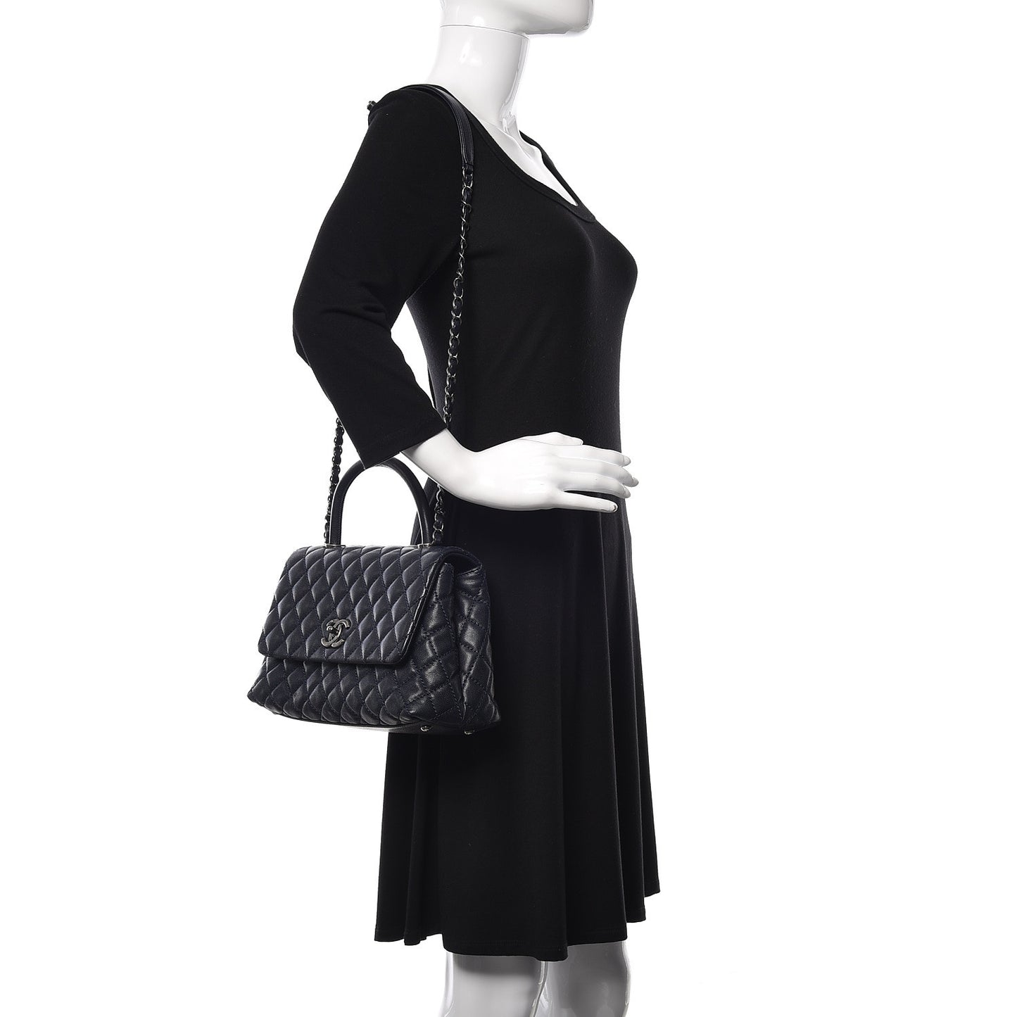 Caviar Quilted Small Coco Handle Flap Navy