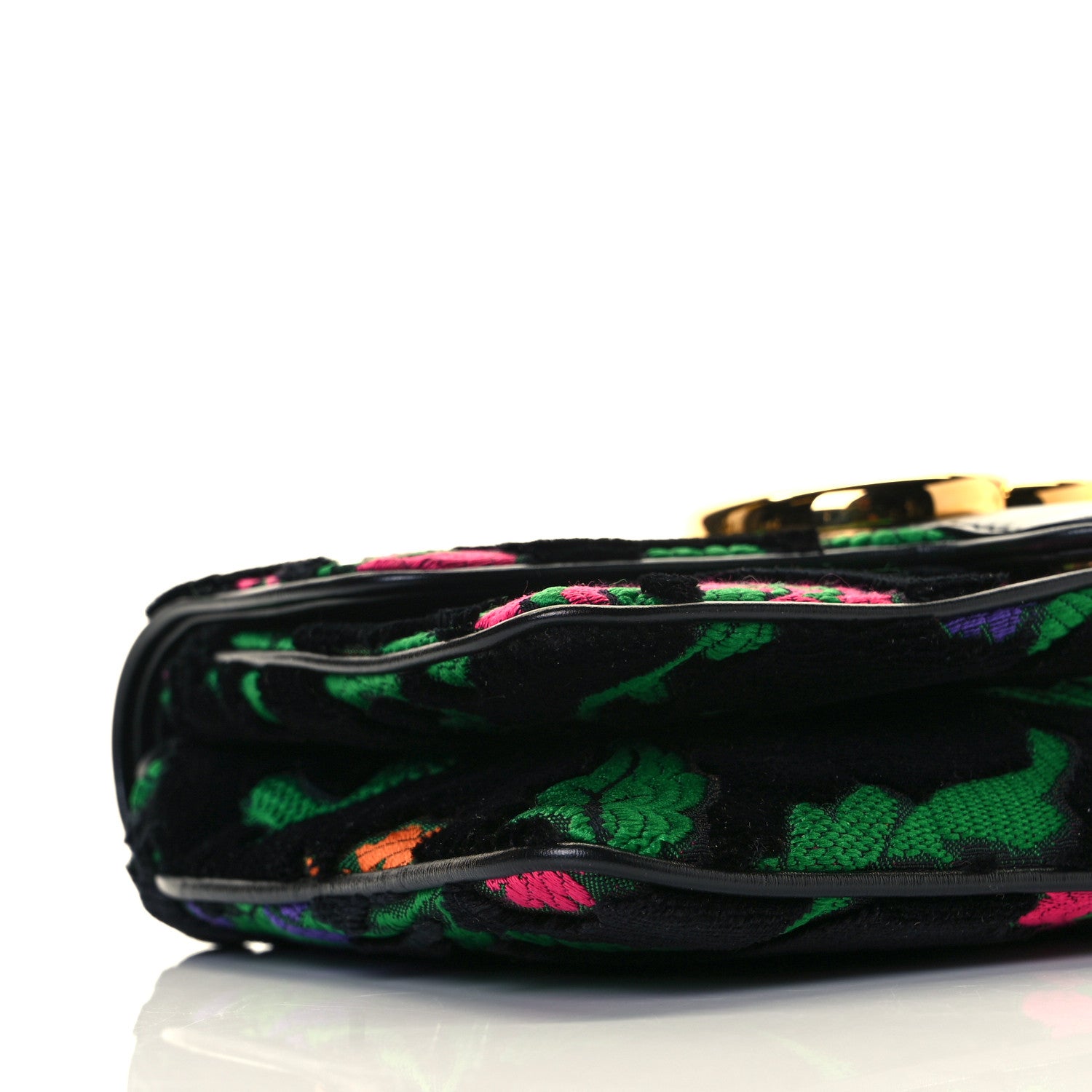 Gucci Velvet Jacquard Floral Embroidered Small Arli Flap Shoulder Bag Black Green Multicolor 18 of 27