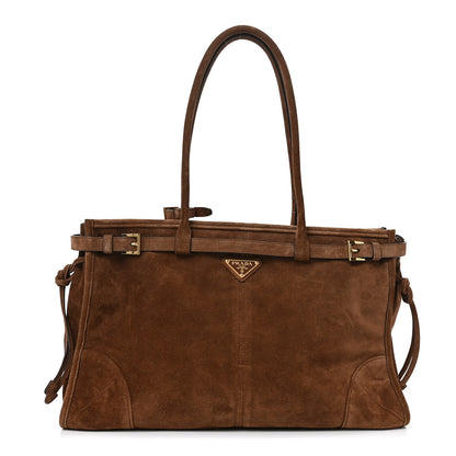 Prada Suede Large Bonnie Shoulder Bag Cacao 1 of 9