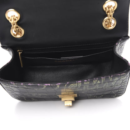 Chanel Calfskin Crocodile Embossed Graffiti 2.55 Mini Cocodile Reissue Flap Black Pink 5 of 12