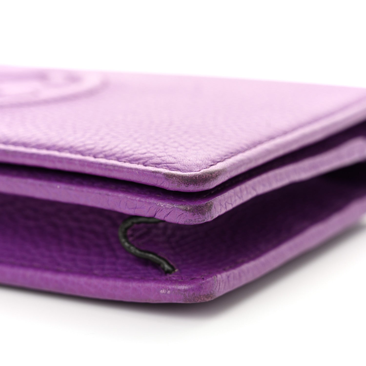 Gucci Pebbled Calfskin Soho Wallet On Chain Shine Purple 9 of 13