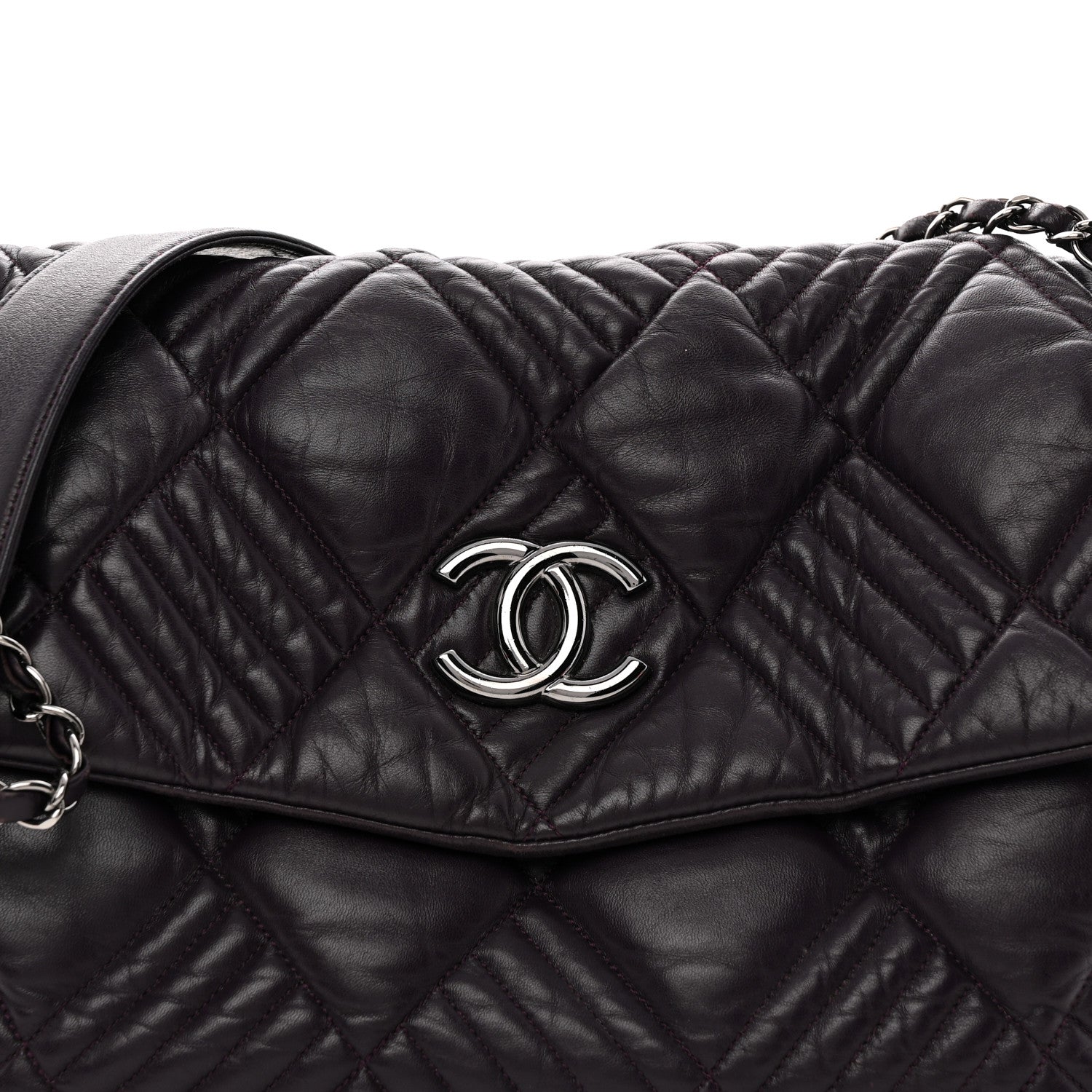 Chanel Lambskin In And Out XL Maxi Flap Dark Purple 8 of 12