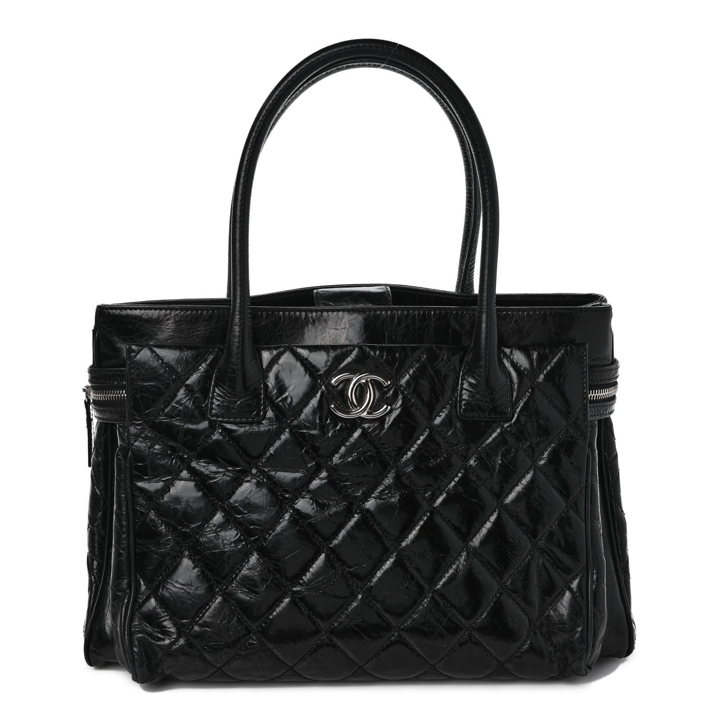 Chanel Glazed Calfskin Quilted Large New Portobello Tote Black 1 of 11
