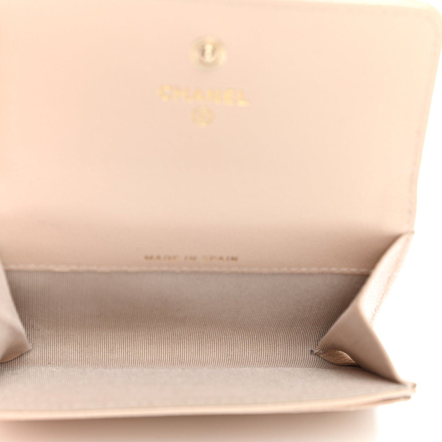 Caviar Pearl Quilted Coco Candy Flap Card Holder Beige